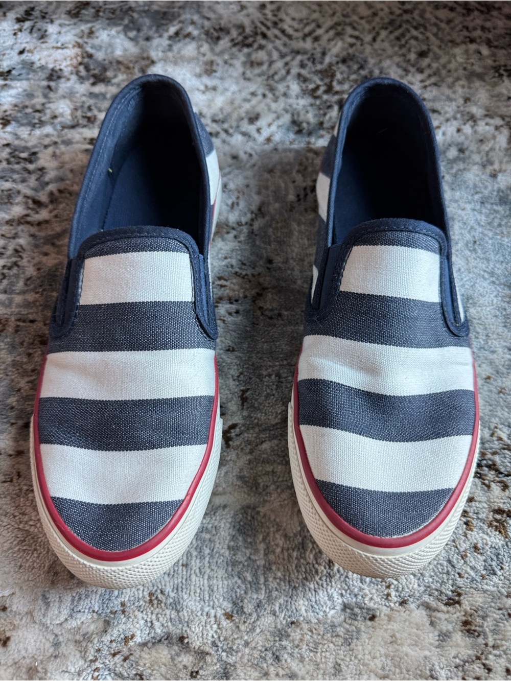 Sperry Seaside Breton Nautical Blue White Stripe Slip On Deck Canvas Sneakers